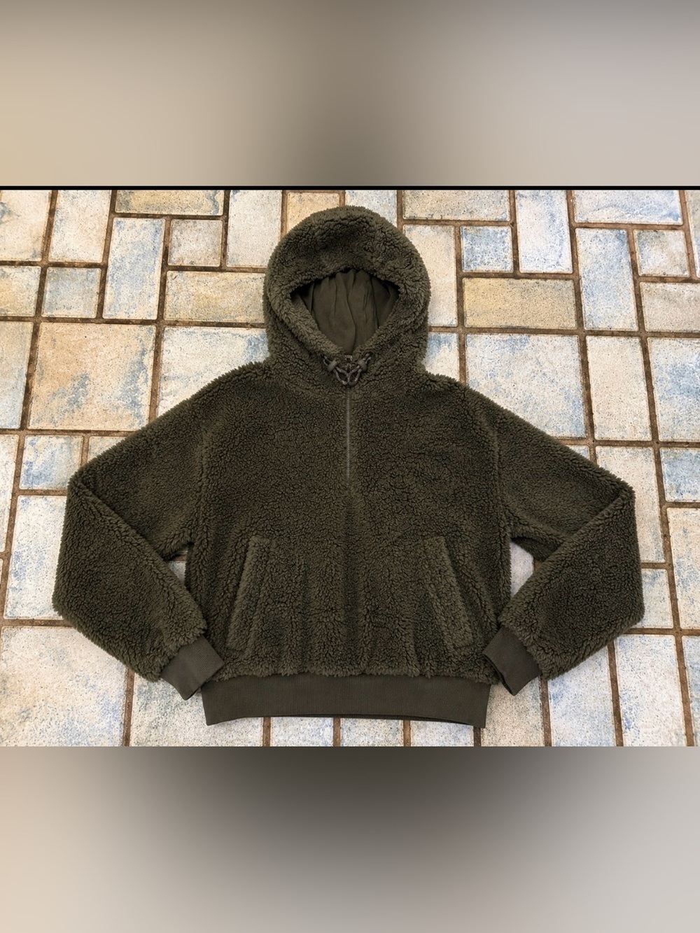 Lululemon Sherpa Fleece 1/2 Zip Hoodie Dark Olive Green Women’s Size 10